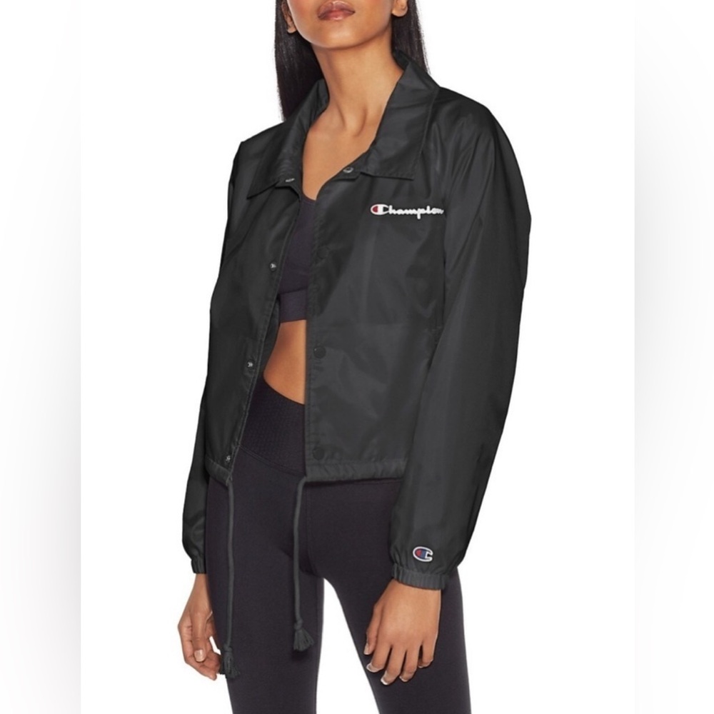 Champion Black Coach Jacket with White & Red Logo